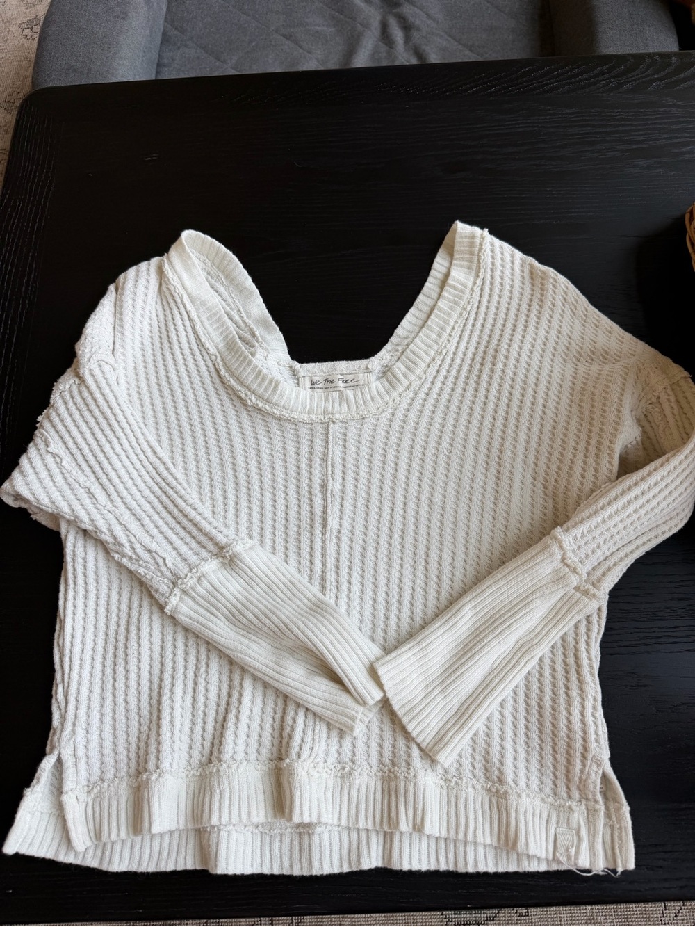 Free People off the shoulder White Ribbed Women's Sweater